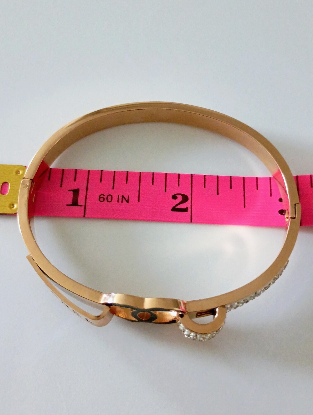 New Rose Gold Tone Crystal Logo Bangle Bracelet - Black Accents - Picture 6 of 8